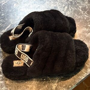UGG Black Fluffy Slides